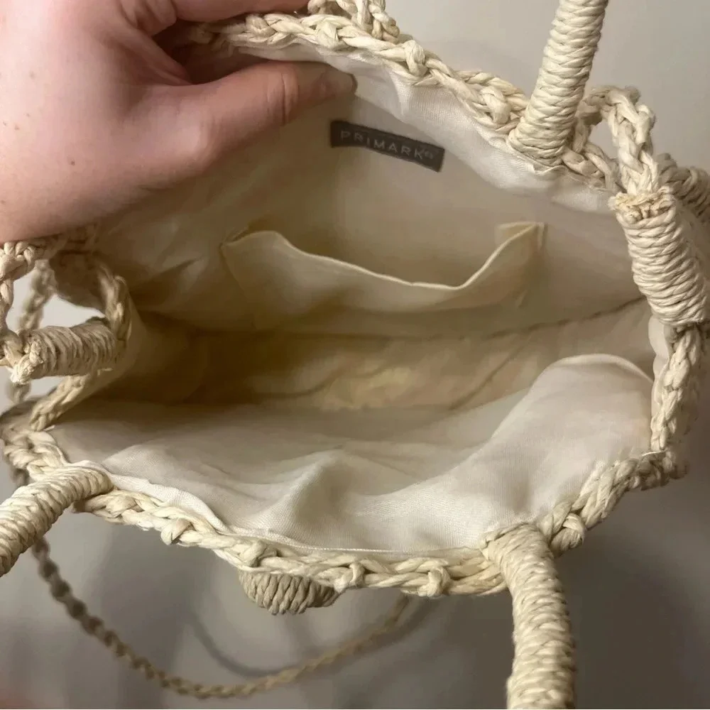 Beachy Boho Natural Woven Round Straw Satchel Crossbody Bag